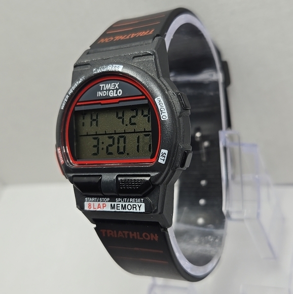 Vintage Timex 8 Lap Ironman Triathlon Digital 36mm Watch Indiglo Red New Battery - Picture 2 of 10